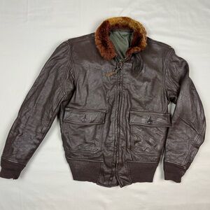 Vtg Vietnam War US Navy Leather G-1 Bomber Jacket Sz 38 Shearling Collar 50s 60s